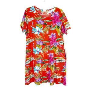 La Cera VTG Tropical Resort Mumu Dress Short Sleeve Casual Womens Large **FLAW